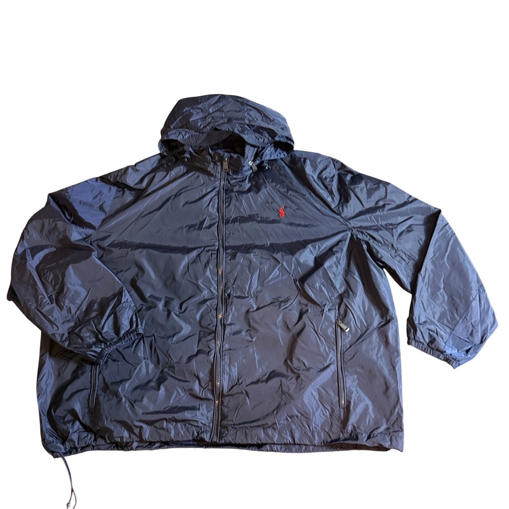 Polo Ralph Lauren Mens Navy Blue Hooded Windbreaker Jacket 3XB Big & Tall